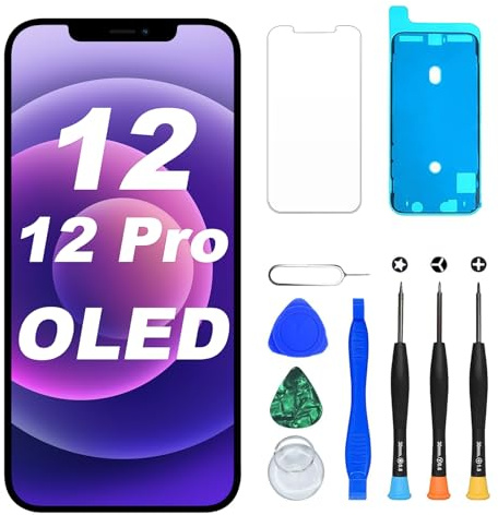 DIGI4U Ecran pour iPhone 12/12 Pro OLED, Full HD Compatible Face ID Retina 3D Touch True Tone avec Assemblage Digitizer, Kit d’Outils de Réparation et Adhésif Étanche