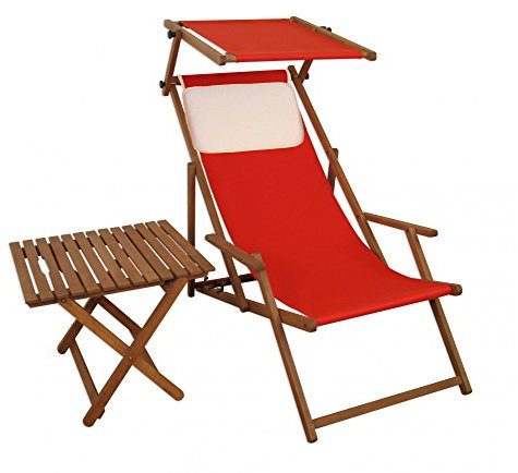 Sedia a Sdraio Rossa in Faggio con braccioli Parasole tavolino Cuscino Beige 10-308STKH