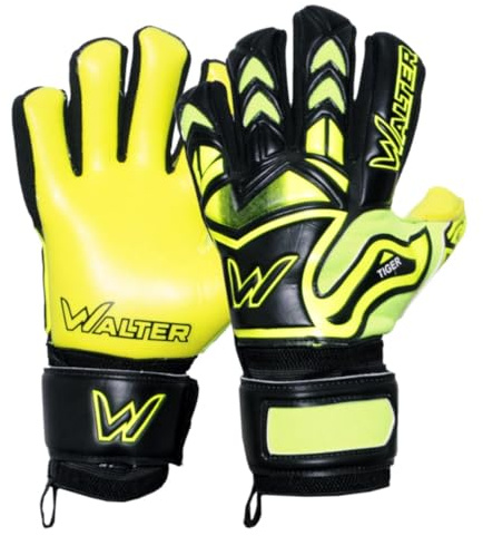 Walter (tillverkad i Italien) professionella målvantar, fotbollshandskar. Modell: Tiger med fingerskydd gRÖN 8.5