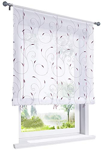 BAILEY JO 1er-Pack Raffrollo Tunnelzug mit Blatt Stickerei Raffgardinen Transparent Voile Vorhang (BxH 80x120cm, Beere)