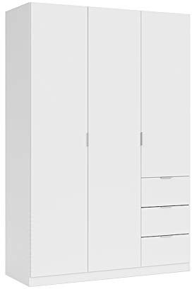 Habitdesign Armario Ropero de Tres Puertas y Tres cajones, Acabado en Color Blanco, Medidas: 135 cm (Ancho) x 200 cm (Alto) x 52 cm (Fondo)