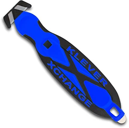 Klever X-Change Box Cutter, Klever Kutter Package Opener Narrow Cut Head, Carbon Steel Blade Utility Knife, Cuts Boxes, Film, Tape and More, Blue, 10 Pack (KCJ-XC-20B)