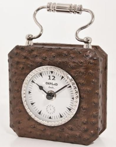 Casa Padrino Luxus Tischuhr Braun/Silber 7,5 x H. 7,5 cm - Dekorative Uhr im Handtaschen Design