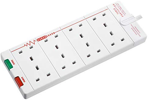 Masterplug Eight Socket Surge Protected Extension Lead, 2 Metres, 27 x 10 cm, White