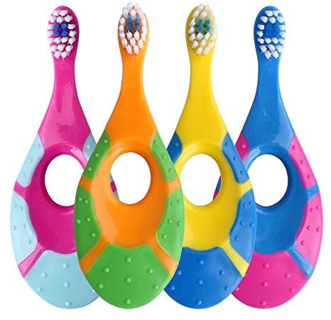 ECOVONA Baby Toothbrush for Infants & Toddlers 0-2 Years Old (4 Pack) Extra Soft Bristle for Baby Gums | BPA-Free, Easy-Grip Finger & Teething Handle