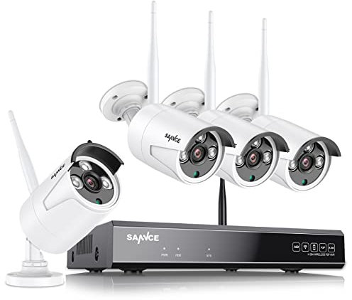 SANNCE WLAN Überwachungskamera Set Aussen 8CH 5MP NVR mit 4X 3MP Kabellose WiFi Kameras Outdoor 3MP Funk Überwachungssystem AI Erkennung 24/7 Aufnahme IP66 Wetterfest