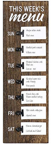 Dahey Menu Board for Kitchen Weekly Meal Planner Rustic Wood Board with Clips, Farmhouse Signs Wall Decor, Chalkboard Display Fridge Decor, Brown, Small