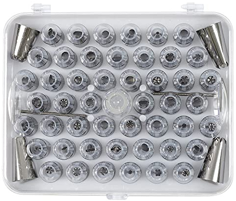 Lily cook Boîte de 52 Douilles en Inox et Accessoires de Décoration Inox | Aluminium et inox, boîte de 52 douilles, adaptateur inclus, accessoires de décoration, pâtisserie, inox blanc et transparent