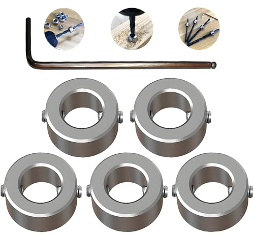 Stop di Profondità Trapano,CESFONJER Punte Profondità Anello Posizionatore(ID:9mm,5pcs), con la Chiave Esagonale