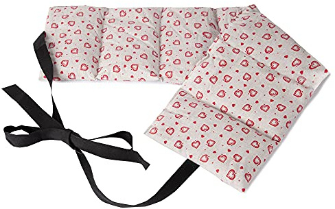 Coussin aux graines de lin à 7 compartiments avec sangles - 65x15 cm - Bouillotte sèche - utilisable à chaud au four et micro-ondes - Compresse froide - Amour champêtre