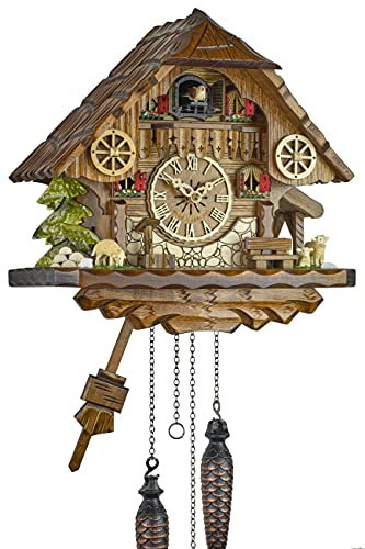 Eble Kuckucksuhr Kuckuckuhr Echtholz NEU batteriebetriebenes Quartzwerk Musik Kuckuckruf Schwarzwaldhaus Schafe 28cm- 26831