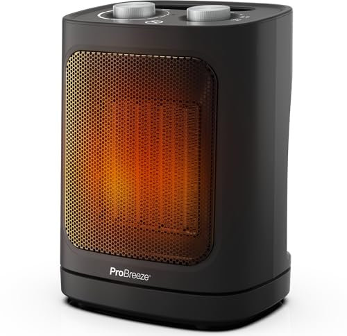 Pro Breeze 1800W Mini Ceramic Fan Heater - 2 Heat Settings & Fan Only Mode with Built-in Overheat and Tip Over Protection, Electric Heater for Home, Office and Bedroom (Black)