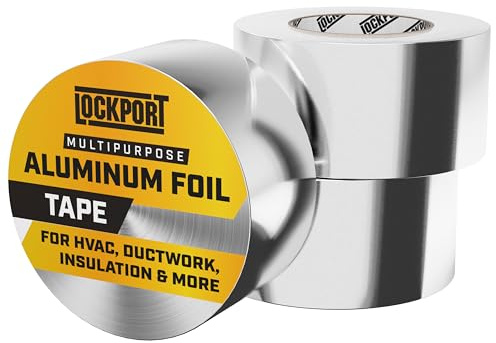 Lockport Aluminum Foil Tape 2 x225 ft - 3 Pack - Aluminum HVAC Tape - HVAC Duct Sealing, Dryer Vent, Heat Insulation & Ductwork Repairs - Heat Resistant, Waterproof, Professional Grade