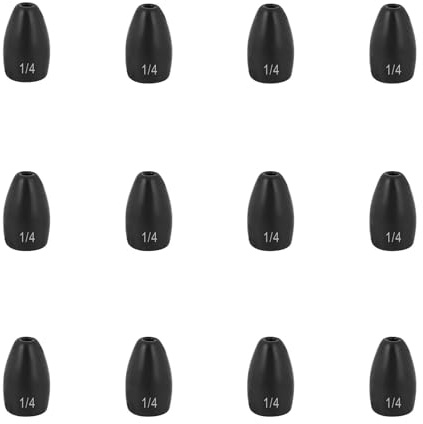 Fishfun 12Pcs Tungsten Flipping Fishing Weights, Sizes Engraved Worm Sinkers for Bass Fishing, 1/8oz, Black Anodized