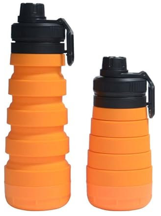 XKUN Wasserflasche 750Ml Silikon Faltbare Wasserflasche Klappbare Fahrradflasche Mit Pille Aufbewahrungsbox Für Reisesport Gym Tragbare Wassertasse-0.75L,Orange