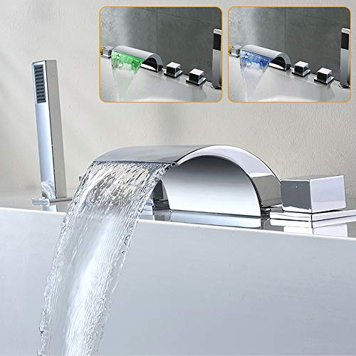 Fontana per piscina con LED, fontana per doccia a cascata, rubinetto per vasca da bagno, rubinetto per vasca da bagno, rubinetto a 5 fori, batteria per vasca da bagno con doccetta estraibile, tubo in