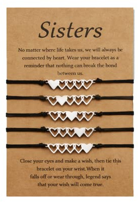 YELUWA 5Pz Sorelle Bracciale Migliore Amico Amicizia BFF Cuore Corrispondente Lungo Distanza Bracciali Imposta Gioielli da Sorella Compleanno Relazione Regalo per Teen Ragazza Donne Madre Figlia