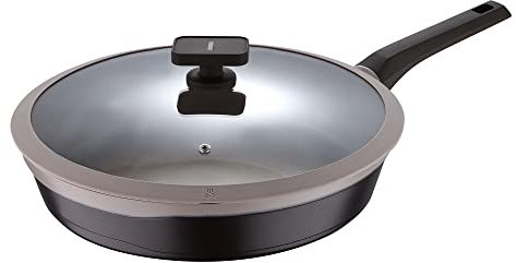 MasterPro - Frying Pan with Glass Lid, 32cm - Gastro Induction Cast Aluminium Non-Stick Pan, Professional Quality, Titanium Coating, Ovenproof