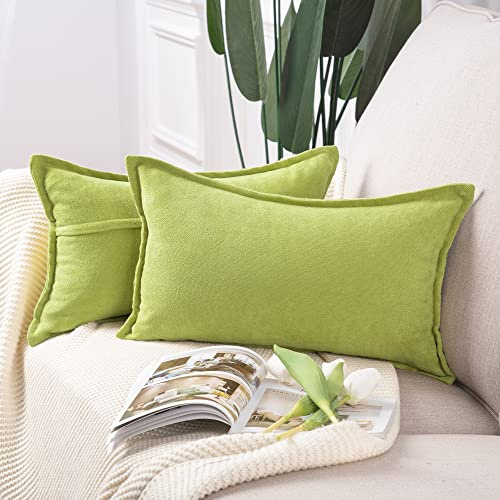 Madizz 2er Set kurzen Chenille Zierkissenbezüge weicher dekorativer Kissenbezug für Sofa, Schlafzimmer Kissenhülle Grün 40x60 cm Rechteckig