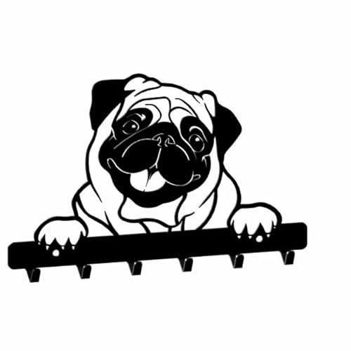gamet Schlüsselhaken WS64 Metall Wandgarderobe Schlüsselhaken Mops Modell Hund 6 Haken schwarz 20x13cm 1 Stück