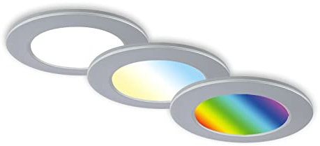 BRILONER - Juego de 3 lámparas LED empotradas en el techo, lámparas RGB empotradas CCT, foco LED empotrado en el baño, foco empotrado en el baño IP65, cromo mate, 92x45 (DxH)