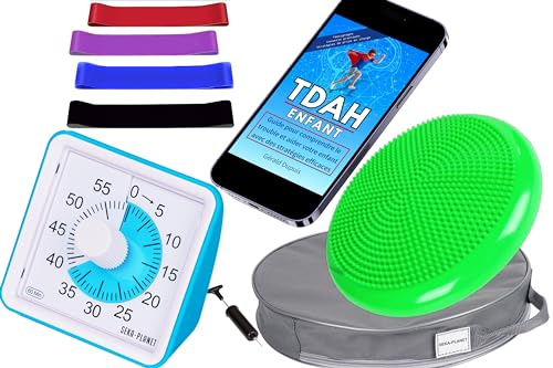 Kit Seka-Planet TDAH para niños con temporizador visual, cojín de equilibrio, bandas elásticas y eBook educativo, herramientas sensoriales para casa o clase