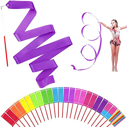 Mr Rex Regenbogen Gymnastikband Tanzband Schwungband mit Stab Kinder Mädchen, Karneval Zirkus Spielzeug für Kinder Draußen Geschenke Kindergeburtstag Mitgebsel (24 Stück (Mehrere Farben))