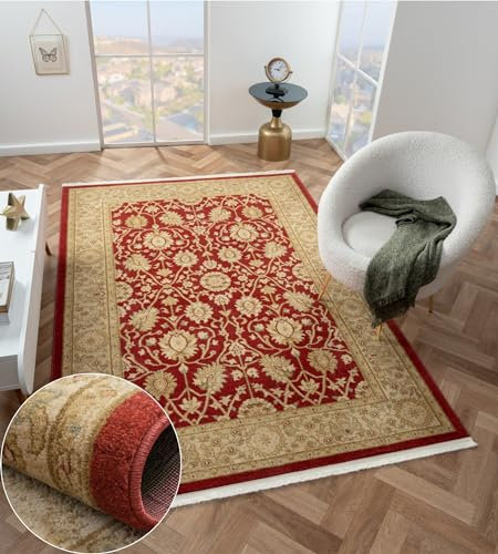 MY-RUG Teppich Ben 1 rechteckig weinrot 230 x 160 cm, Großer Orientteppich Wohnzimmer Vintage Kurzflor Orientalisch, Weicher Schlafzimmerteppich im Boho Design Medaillon Klassisch Muster