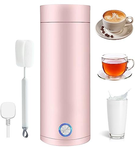 Bollitore Portatile,Piccolo Bollitore Elettrico Portatile,Mini Bollitore da Viaggio con Funzione di Spegnimento Automatico,400ml Bollitore in Acciaio Inossidabile per Tè, Latte,Caffè(rosa)