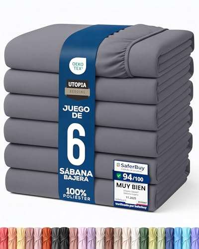 Utopia Bedding - 6er Set Spannbettlaken 160 x 200 cm - Grau | Gebürstete Mikrofaser Spannbetttuch - 35 cm Tiefe Tasche
