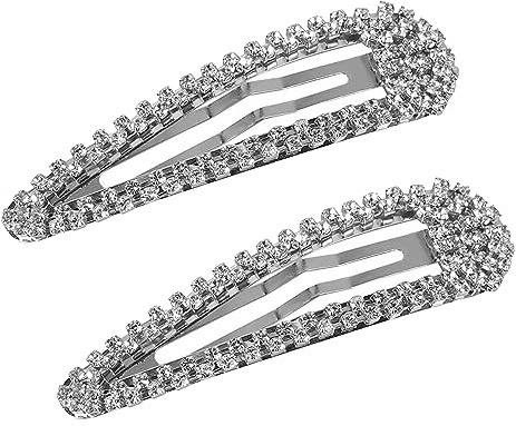 2 STÜCKE Silberne Haarspangen mit Strass - Glänzende Snap Haarspangen für Frauen