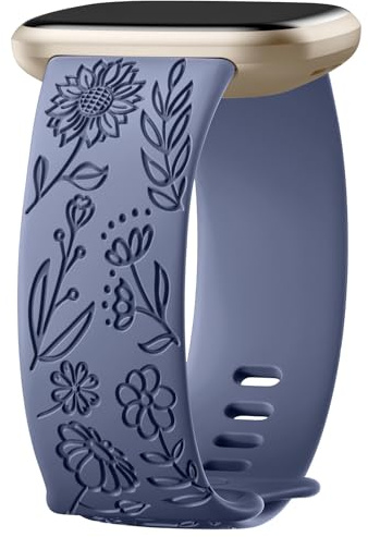 Oielai Sonnenblumenarmband mit Gravur, kompatibel mit Fitbit Versa 3/Fitbit Versa 4/Fitbit Sense/Fitbit Sense 2 Damen, Ersatzarmband aus Silikon für Versa 3/Versa 4/Sense 2/Sense 2