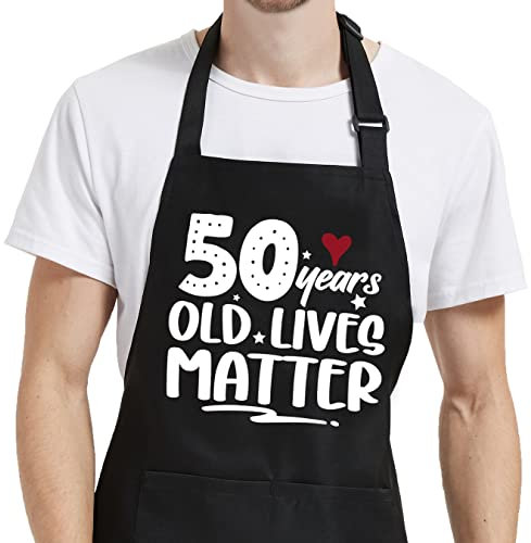 RFSHOP Geschenk zum 50. Geburtstag für Männer und Frauen – Grillschürze für Männer mit Taschen, verstellbare Grillschürze für Vater, Mutter, Weihnachten, Bild, Einheitsgröße
