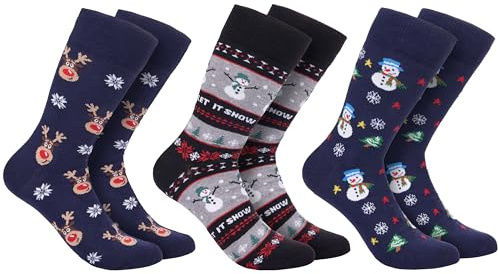 BRUBAKER 3 pares de calcetines navideños – Divertidos calcetines con motivos navideños – Algodón – Hombre y Mujer Regalo Navidad – Calcetines de algodón unisex en tallas únicas