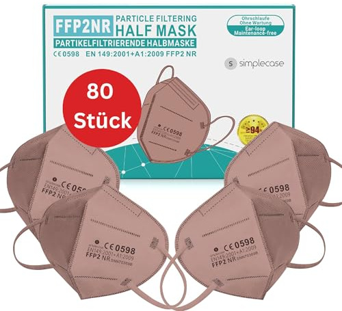 Simplecase 80 stycken FFP2-mask, certifierad av officiellt anmält organ 0598, andningsmask, partikelfiltermask