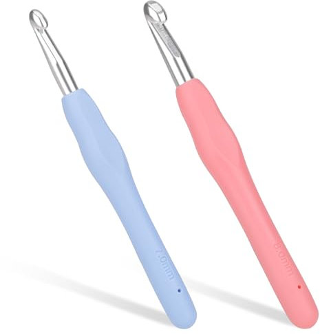 2 Stück Häkelnadeln, 7,0 mm, 8,0 mm Häkelnadeln, Stricknadeln mit ergonomischem Griff für arthritische Hände, Bunt TPR Griff Häkelnadel für Anfänger und Häkelgarn