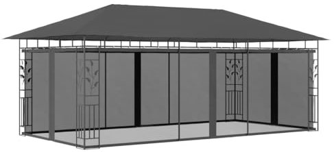 Hommdiy Pavillon mit Moskitonetz Witterungsbeständig Partyzelt Gartenzelt Gartenpavillon Festzelt Garten Zelt Bierzelt 6 x 3 x 2,73 m,Anthrazit