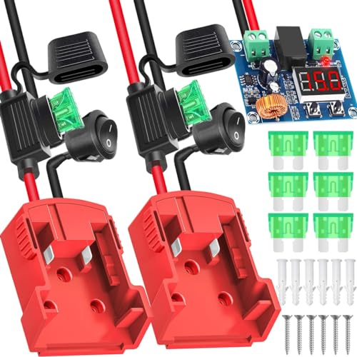 Xiatiaosann 2PCS Power Adapter for Milwaukee M18 18V Battery Adapter Power Battery Converter for DIY Work Light RC Truck Car, 12AWG DIY Wire, Power Tool Battery Connector, with Switch
