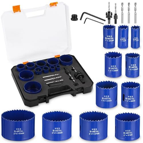 Bi-Metall Lochsäge Set 19 PCS Lochkreissäge Set mit Sägeblättern 19mm-68mm, Maximale Schnitttiefe 40mm, 11 Metall Dosenbohrer Lochbohrer für Holzbrett, PVC-Brett, Plastikbrett
