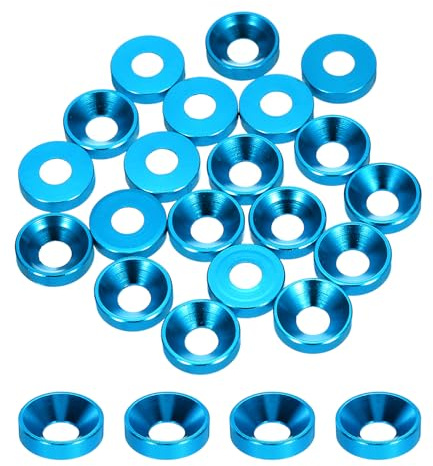sourcing map Rondelle svasate a tazza conica M4, diametro del foro 4,1 mm/0,16 mm, in alluminio, per viti RC/FPV/PC/Drone/accessori meccanici, confezione da 20 (azzurro)