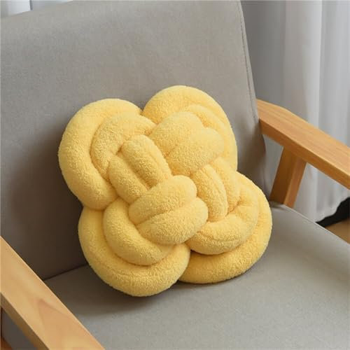 Ueiwffzo Knotenkissen 35 x 35 cm Sitzkissen Knot Pillow Plüschkissen, Stuhlkissen Deko Kissen für Sofa Stuhl Boden (Gelb)