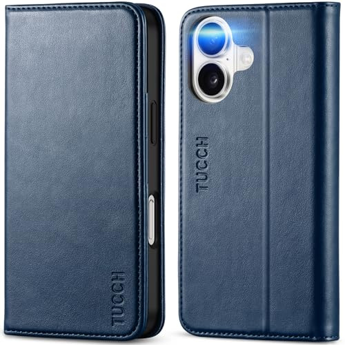TUCCH Flip Case with 3 Card Holders for iPhone 16 (6.1), Dark Blue