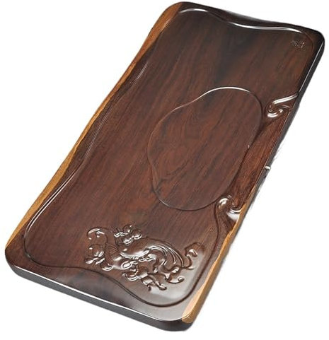 Bandeja de té Gongfu Versión Completa de la Original Madera de ébano Superficie Plana Entera Tallada Bandeja de té de Madera Maciza Juego de té Mesa de té Grande Bandeja de té para Mesa de té