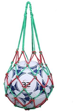 Hrlace 1 styck basketnät väska bollnät bärbar fotboll nätficka nätpåse stor bollväska sport nätväska med dragsko för volleyboll, basket, stadion och strand röd grön