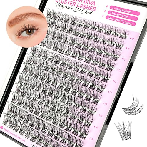 Wimpern Einzeln CALAILIS 144 Pcs DIY Cluster Wimpern D Curl Individuelle Wimpern Extensions Wimpernverlängerung Volume Wimpernbüschel Wimpern zu Hause (DM4,10-16MIX)