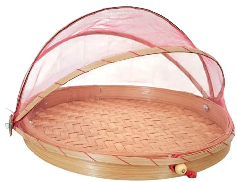 Générique Cloche à Fromage Fruit 25 cm Garde Manger Bambou Corbeille Plateau Fromage Filet Rouge Naturel protège Aliments Corbeille à Pain