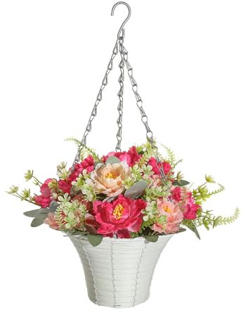 Fabeas Künstliche Blumen, künstliche Hängepflanze im Korb für Terrassen, Garten, Veranda, Deck, Hochzeit, Party, Dekorationen