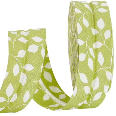 AHANDMAKER 10.94 Yards Double Fold Bias Tape, 1.18 Inch Wide Leaf Bias Binding Tape DIY Garment Accessories, Fabric Hem Quilt Binding for Sewing, Seaming, Piping, Crafts(Yellow and Green)