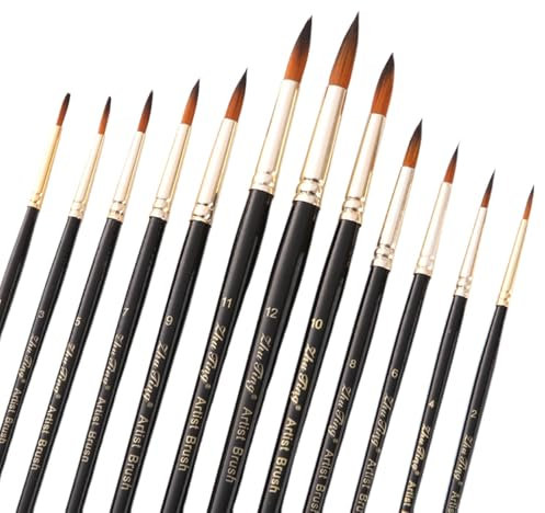 12 Stück Nylon Pinsel Aquarellpinsel Set, Premium Künstlerpinsel, Pinselset Acrylfarben Haarpinsel Borstenpinsel Pinsel Malerei Ölfarben Brush Set für Aquarell Acryl Ölgemälde