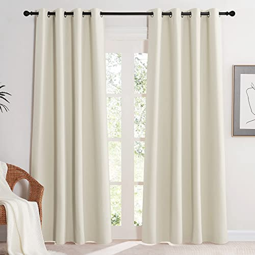 KGORGE Rideaux Occultants Opaque Thermique Anti Froid Chaleur Decoration de Cuisine Salon Masion Chambre Design Moderne avec Oeillets Prêt à Poser, Beige Clair, L140xH200cm, 2 Pcs